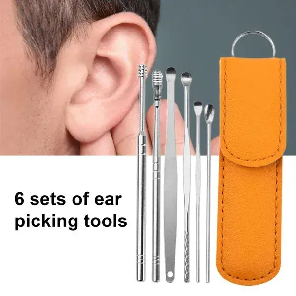 6 PCS Ear Pick Set Portable Ear Cleaner Set Stainless Steel With Lather Case