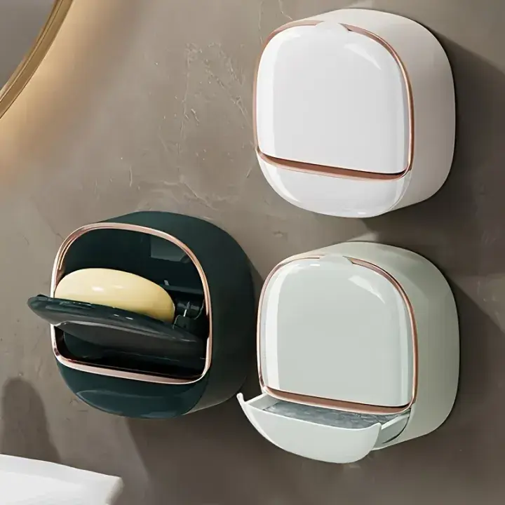 Soap Holder With Lid Drain Soap Box Punch-Free Flip-Top Soap Dish Creative Waterproof Storage Rack Bathroom Accessories