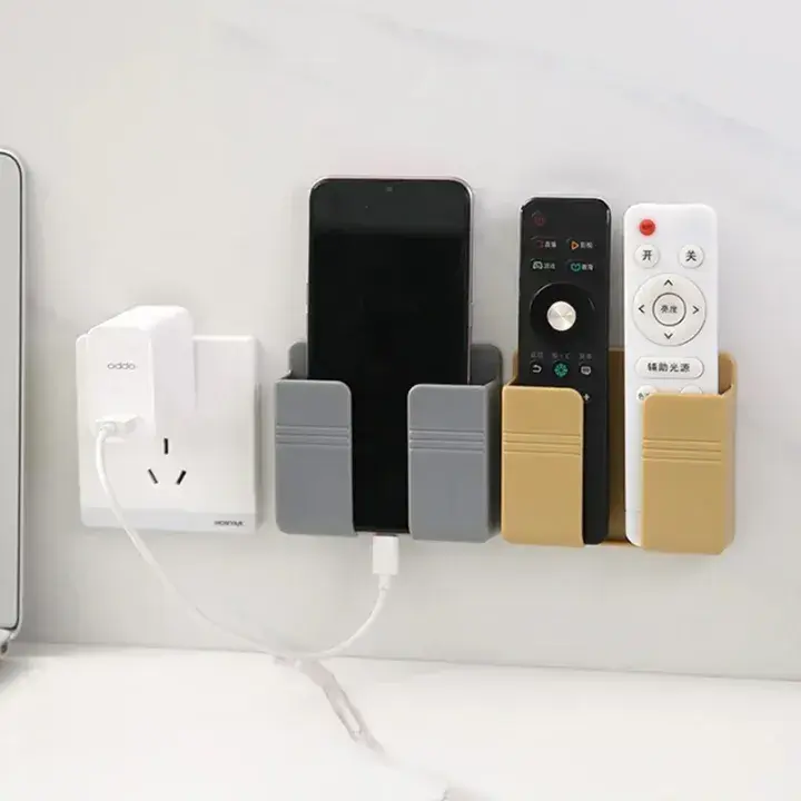 Wall Phone Holder For Phone Mounted Storage Box Remote Control Storage Organizer Case For Air Conditioner TV Mobile Stand Rack