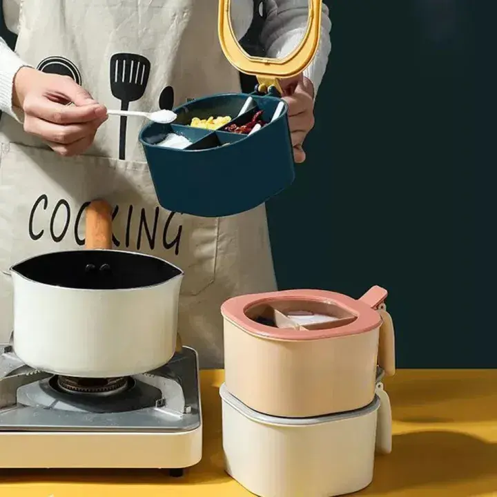 Multi Storage 4 Section Kitchen Spices Lid Box With Spoons